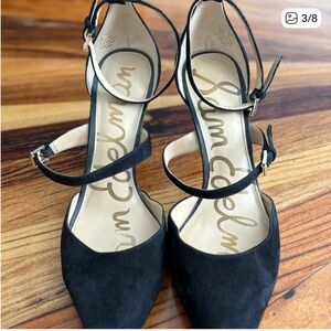 Sam Edelman Black Suede Heels with Ankle Strap - Size 10